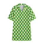 Shamrock Green And White Gingham Print Cotton Hawaiian Shirt