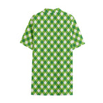 Shamrock Green And White Gingham Print Cotton Hawaiian Shirt