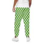 Shamrock Green And White Gingham Print Cotton Pants
