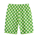 Shamrock Green And White Gingham Print Cotton Shorts