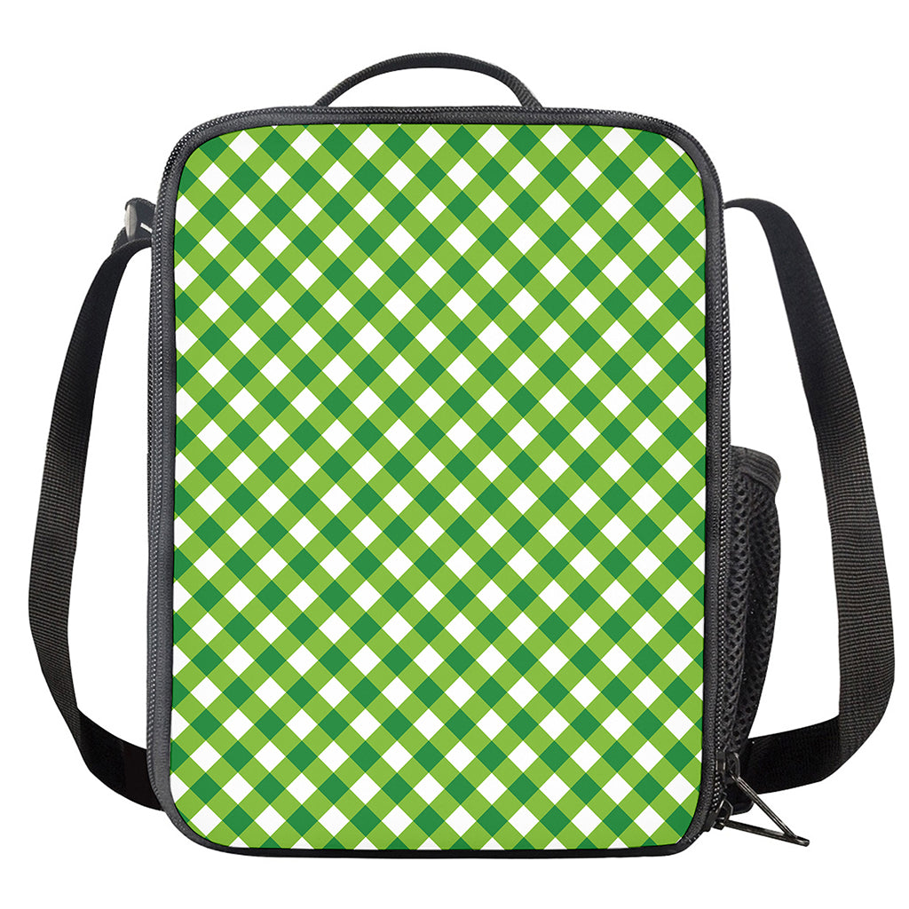 Shamrock Green And White Gingham Print Crossbody Lunch Bag