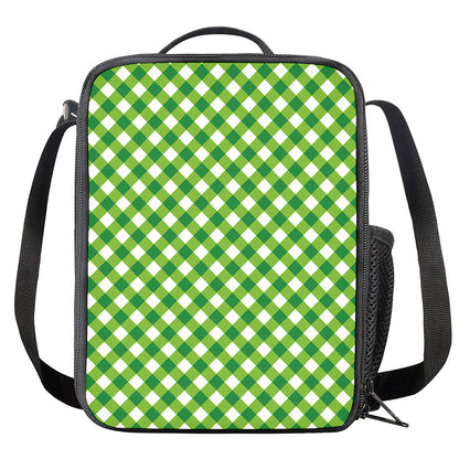 Shamrock Green And White Gingham Print Crossbody Lunch Bag