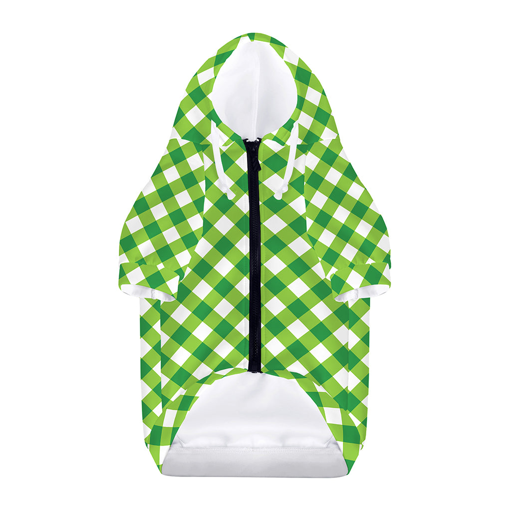 Shamrock Green And White Gingham Print Dog Zip Up Hoodie