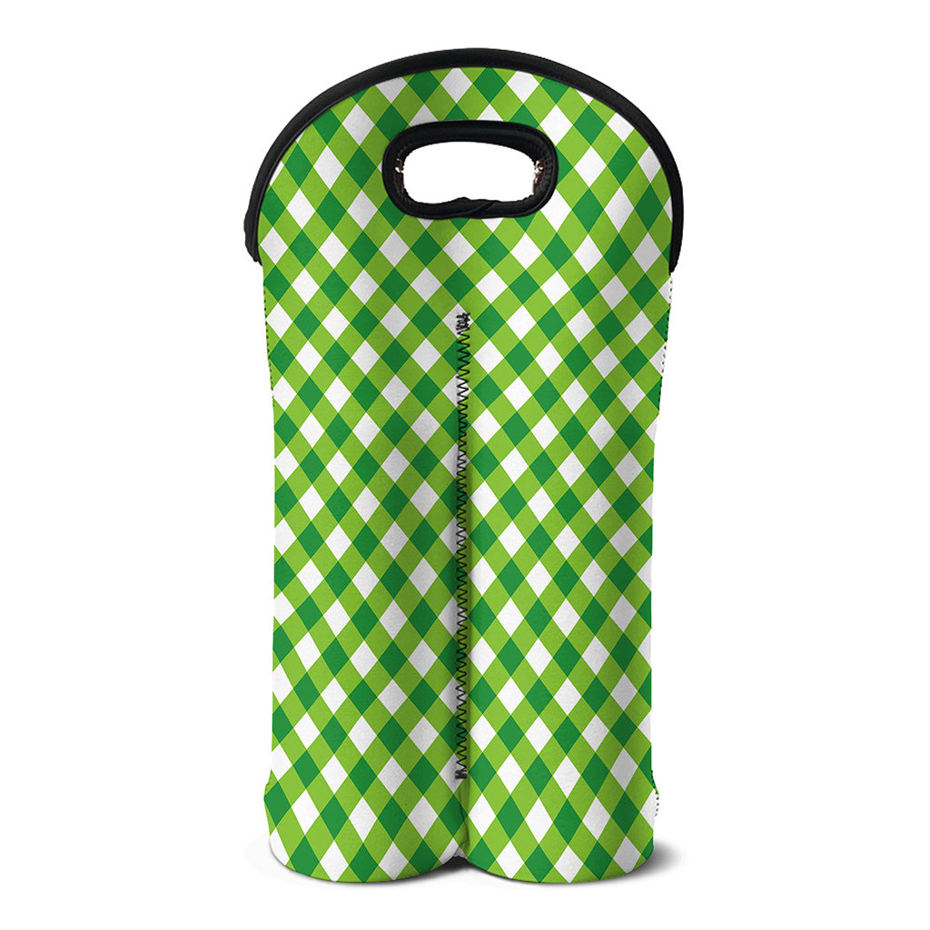 Shamrock Green And White Gingham Print Double Neoprene Wine Tote