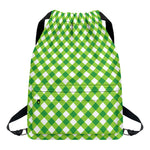 Shamrock Green And White Gingham Print Drawstring Backpack