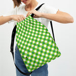 Shamrock Green And White Gingham Print Drawstring Backpack