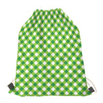 Shamrock Green And White Gingham Print Drawstring Bag