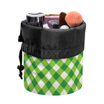 Shamrock Green And White Gingham Print Drawstring Makeup Bag