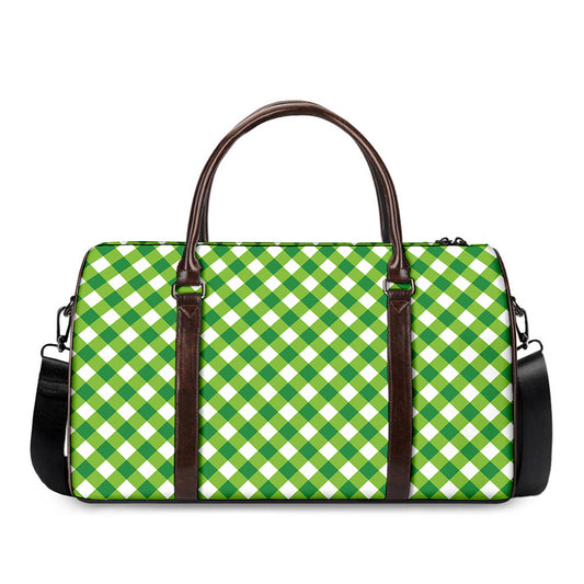 Shamrock Green And White Gingham Print Duffle Bag