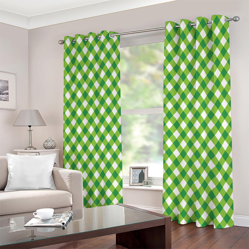 Shamrock Green And White Gingham Print Extra Wide Grommet Curtains