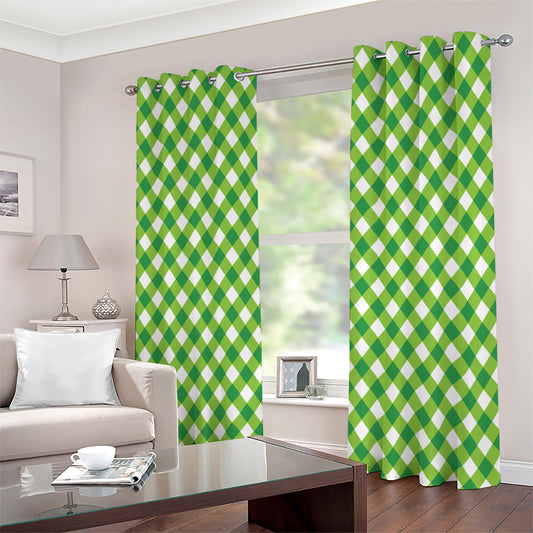 Shamrock Green And White Gingham Print Extra Wide Grommet Curtains