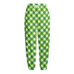 Shamrock Green And White Gingham Print Fleece Lined Knit Pants