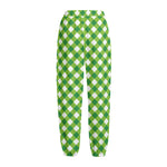Shamrock Green And White Gingham Print Fleece Lined Knit Pants