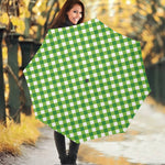 Shamrock Green And White Gingham Print Foldable Umbrella