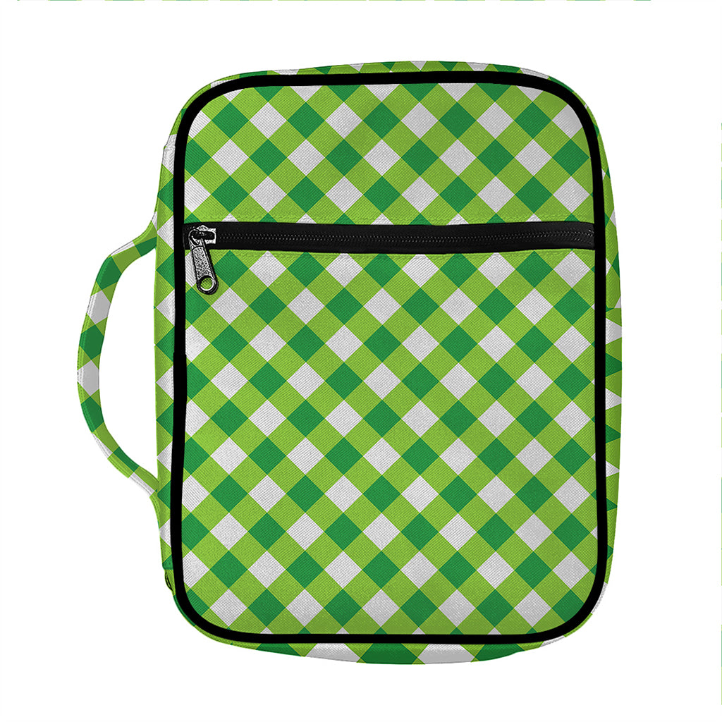 Shamrock Green And White Gingham Print Front Pocket Bible Bag