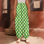 Shamrock Green And White Gingham Print Harem Pants