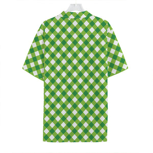 Shamrock Green And White Gingham Print Hawaiian Shirt