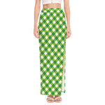 Shamrock Green And White Gingham Print High Slit Maxi Skirt