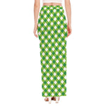 Shamrock Green And White Gingham Print High Slit Maxi Skirt