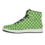Shamrock Green And White Gingham Print High Top Leather Sneakers