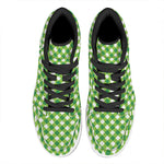 Shamrock Green And White Gingham Print High Top Leather Sneakers