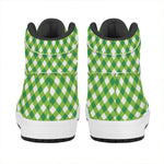 Shamrock Green And White Gingham Print High Top Leather Sneakers