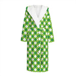 Shamrock Green And White Gingham Print Hooded Bathrobe