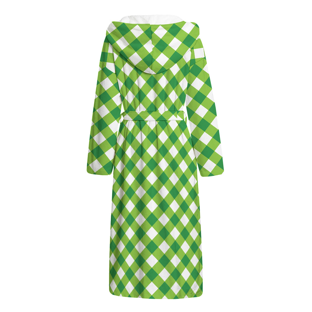 Shamrock Green And White Gingham Print Hooded Bathrobe