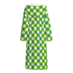 Shamrock Green And White Gingham Print Hooded Bathrobe