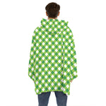 Shamrock Green And White Gingham Print Hoodie Blanket