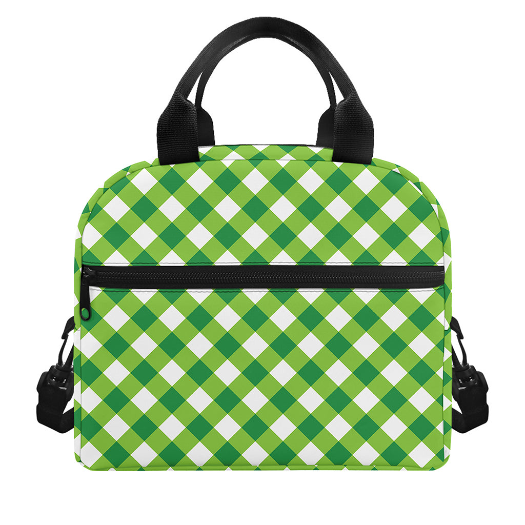 Shamrock Green And White Gingham Print Insulated Lunch Bag