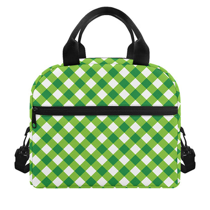 Shamrock Green And White Gingham Print Insulated Lunch Bag