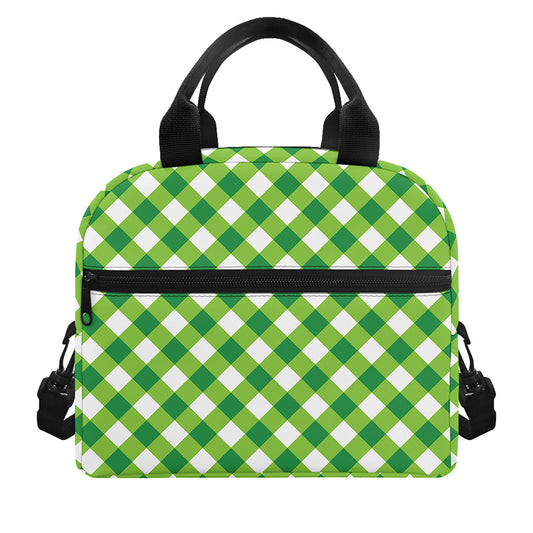 Shamrock Green And White Gingham Print Insulated Lunch Bag