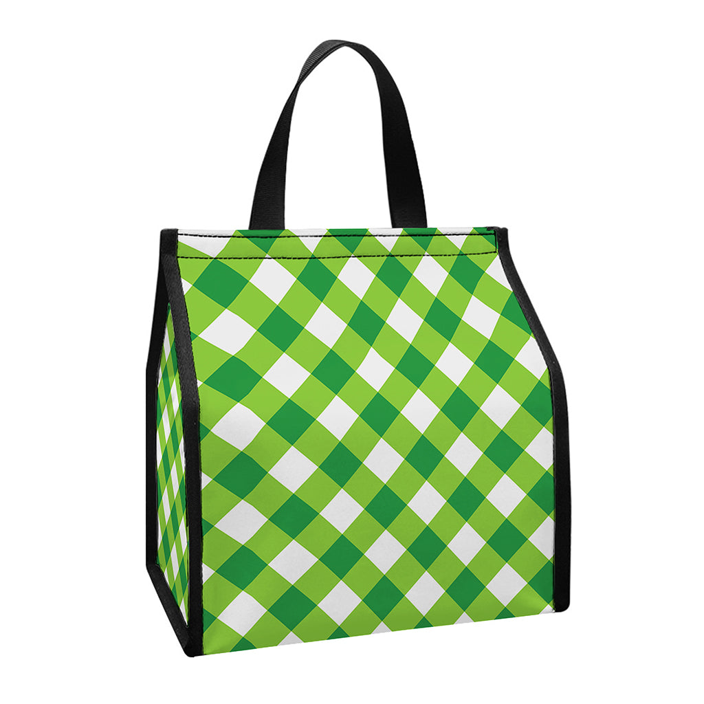 Shamrock Green And White Gingham Print Insulated Lunch Tote
