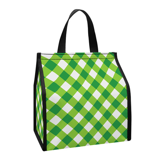 Shamrock Green And White Gingham Print Insulated Lunch Tote