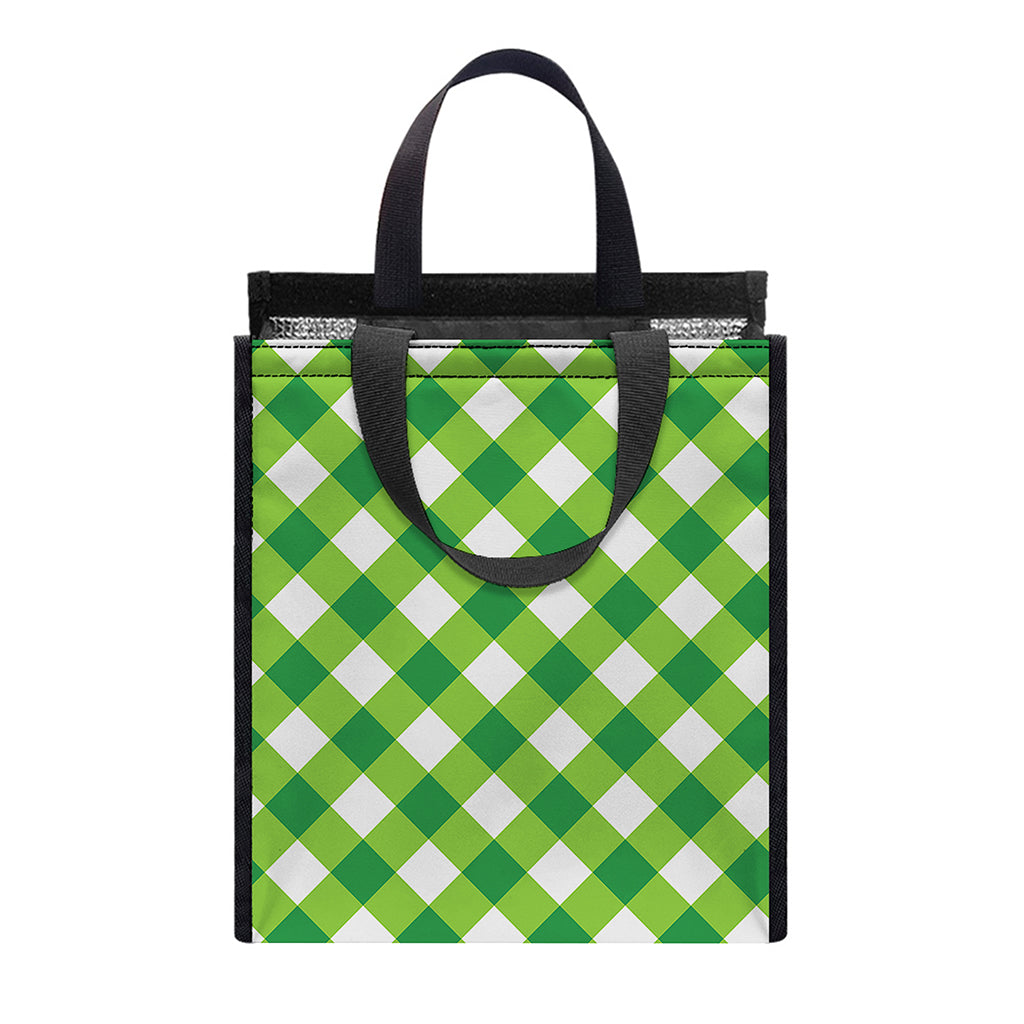 Shamrock Green And White Gingham Print Insulated Lunch Tote
