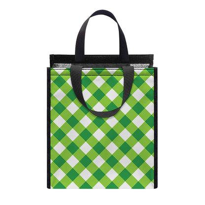 Shamrock Green And White Gingham Print Insulated Lunch Tote
