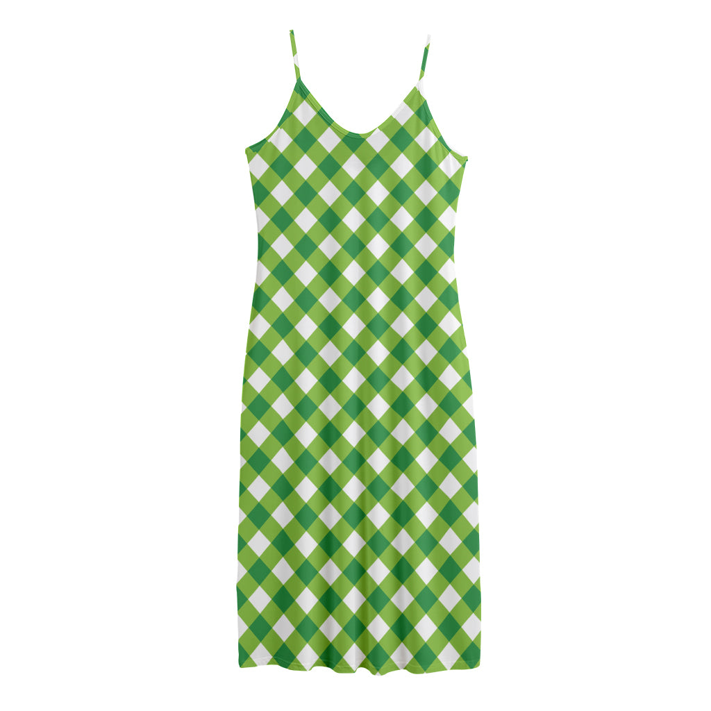 Shamrock Green And White Gingham Print Jersey Midi Cami Dress
