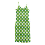 Shamrock Green And White Gingham Print Jersey Midi Cami Dress