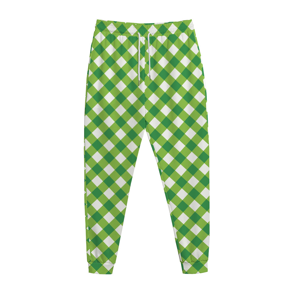 Shamrock Green And White Gingham Print Jogger Pants