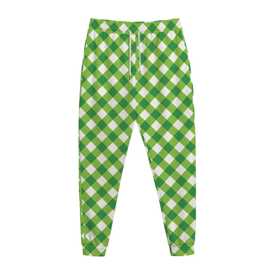 Shamrock Green And White Gingham Print Jogger Pants