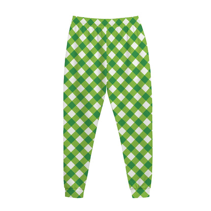 Shamrock Green And White Gingham Print Jogger Pants