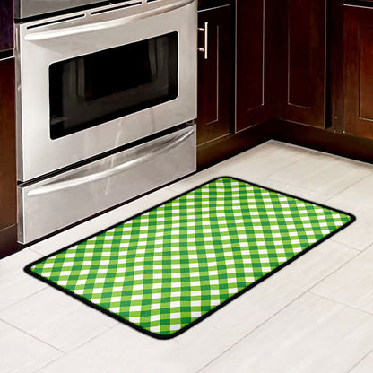 Shamrock Green And White Gingham Print Kitchen Mat