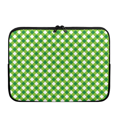 Shamrock Green And White Gingham Print Laptop Sleeve