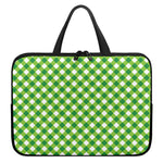 Shamrock Green And White Gingham Print Laptop Sleeve With Handle