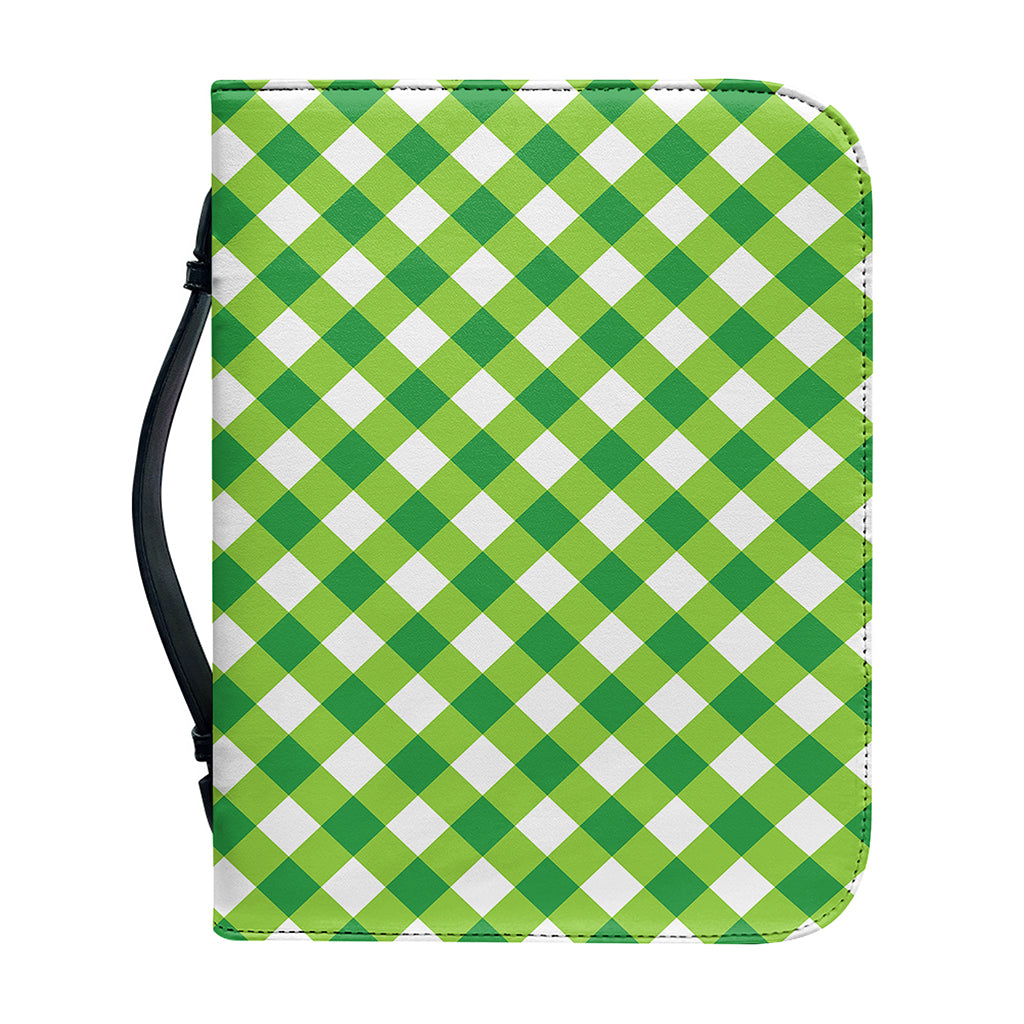 Shamrock Green And White Gingham Print Leather Bible Cover