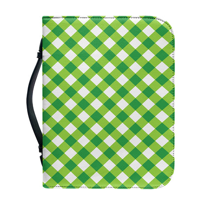 Shamrock Green And White Gingham Print Leather Bible Cover
