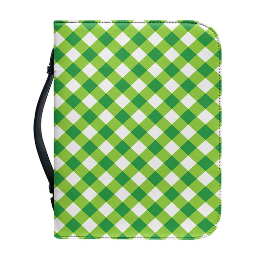 Shamrock Green And White Gingham Print Leather Bible Cover