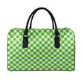 Shamrock Green And White Gingham Print Leather Duffel Bag