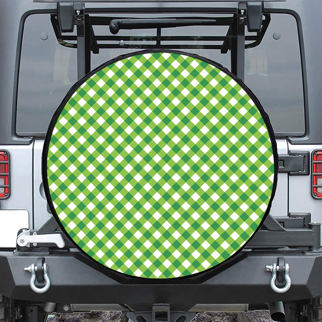 Shamrock Green And White Gingham Print Leather Spare Tire Cover